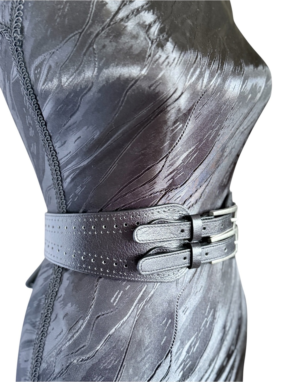 Anthropologie Black Wide Double Buckle Corset Elastic Waist Belt M/L - Picture 2 of 10